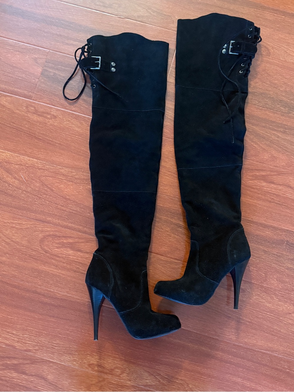 Steve Madden Xennon Black Over-the-Knee High Heel Boots Women's Fashion Boots 6